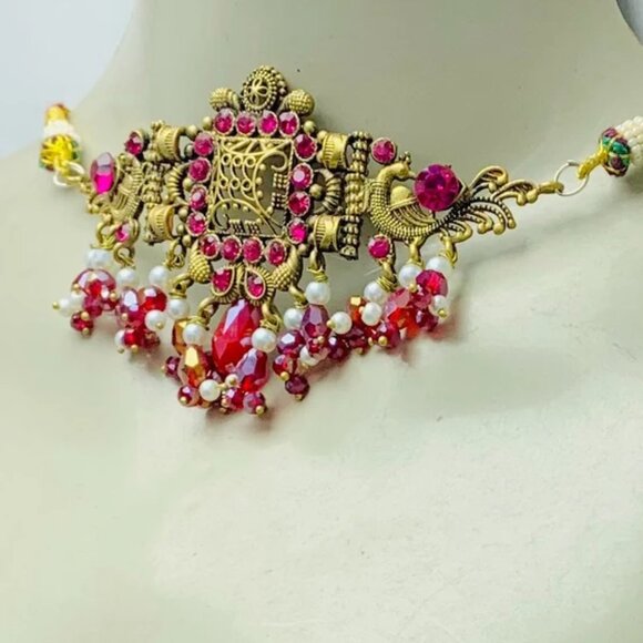 Handmade Jewelry Set With Pearls and Beads, Oxidized Jewelry Set, Choker Necklac - Picture 2 of 15